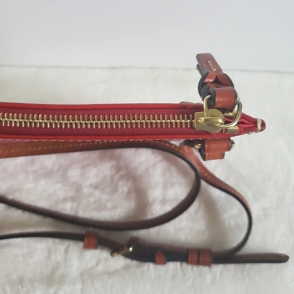 Dooney & Bourke Deep Red Leather Slim Square Messenger Crossbody Bag Purse